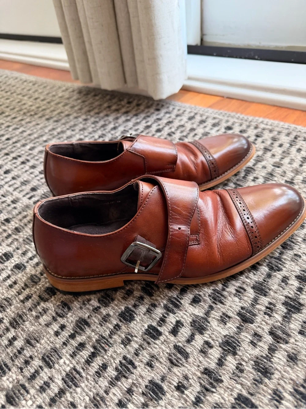 Stacy Adams Cognac Brown Leather Single Monk Strap Dress Shoes
